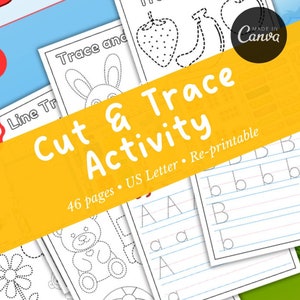 Cut & Trace Activity Pack |  Homeschool Kindergarten | Trace And Craft | Preschool Literacy | Printable Activity | Fine Motor Skills |
