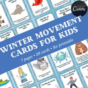 Schede di movimento invernale / Schede di azione per bambini / Schede di pausa cerebrale / Circle Time / Schede flash invernali / Schede flash di azione stampabili per bambini /