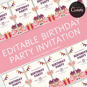 Playful Pink Birthday Party Invitation | Birthday Invitation | Editable Kids Party Invite | Digital Template for Fun Celebrations |