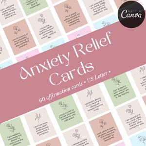 Tarjetas para aliviar la ansiedad / Tarjetas con técnicas de conexión a tierra / Habilidades de afrontamiento para aliviar la ansiedad / Manejo del estrés / Tarjetas de afirmación /