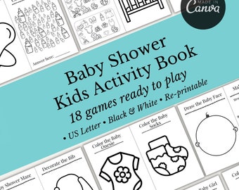 Kids Baby Shower Activity Booklet | Baby Shower Games | Baby Shower Games Bundle |