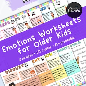 Emotional Worksheets Older Kids | Manage Emotions | Match The Emotions | Kids Emotions | Emotional Regulation Workbook