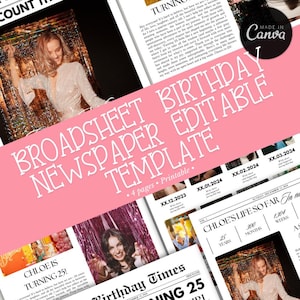 Broadsheet Birthday Newspaper | Editable Birthday Newspaper | Customizable Template | Perfect for Photoshoot | Perfect Invitation |