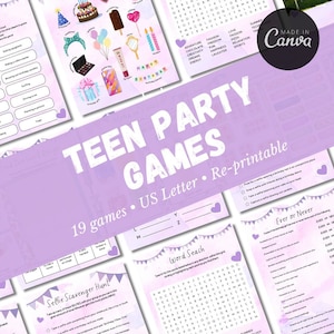 Teen Party Games | 16th Birthday Party Games | Birthday Party Games Bundle | Tween Party |  Girls Games Night | Purple Party Games |
