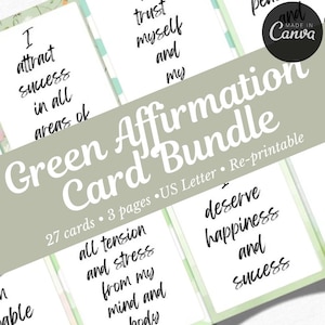 Groene bevestigingskaarten | Positieve citaten | Positiviteitskaarten | Motiverende kaarten | Mindfulness-affirmatiesspel |