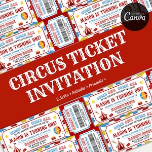 Invitación de boleto de cumpleaños de carnaval / Boleto de circo editable / Descarga instantánea / Invitación de boleto de circo vintage / Fiesta de circo /