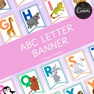 Pancarta del alfabeto / Exhibición de pared con el alfabeto / Decoración del alfabeto / Banderines imprimibles para el aula / Pancarta del alfabeto para niños /