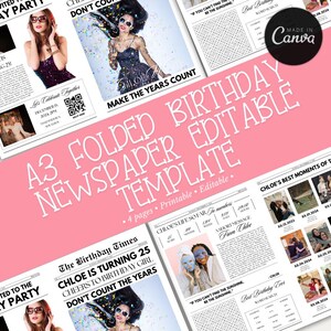 Folded A3 Birthday Newspaper Template | Editable Birthday Newspaper | Customizable Template | Perfect for Photoshoot | Unique Invitation |