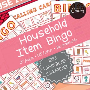 Bingo per oggetti per la casa / Gioco per feste per oggetti per la casa / Attività per la famiglia / Download digitale / Bingo per la casa / Download istantaneo /