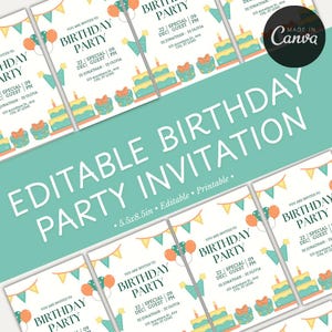 Cute Green Birthday Party Invitation | Birthday Invitation | Editable Kids Party Invite | Digital Template for Fun Celebrations |