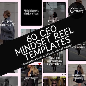 60 Reels de mentalidad de CEO / Reels de mentalidad para Instagram / Plantillas de reels motivacionales / Plantillas editables de Canva /