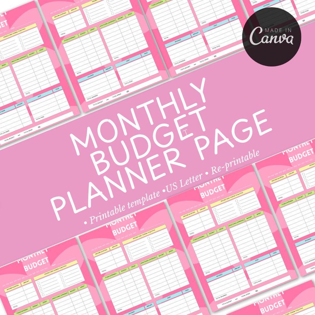 Monthly Budget Planner Page | Bold Pink Monthly Budget | Printable PDF ...