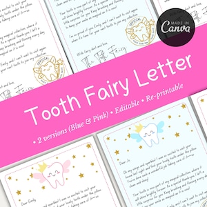 Carta del Hada de los Dientes / Carta imprimible del Hada de los Dientes / Kit de cartas editables del Hada de los Dientes / Nota sobre la primera pérdida de dientes / Descarga instantánea /