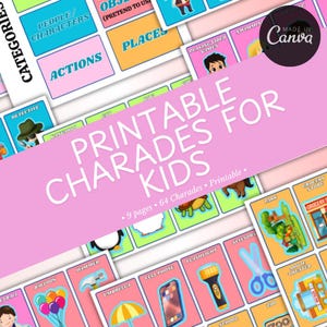 Charades for Kids | Family Party Game | PDF Download for Indoor Fun | Printable Party Game | 64 Charades | Kids Party Games |