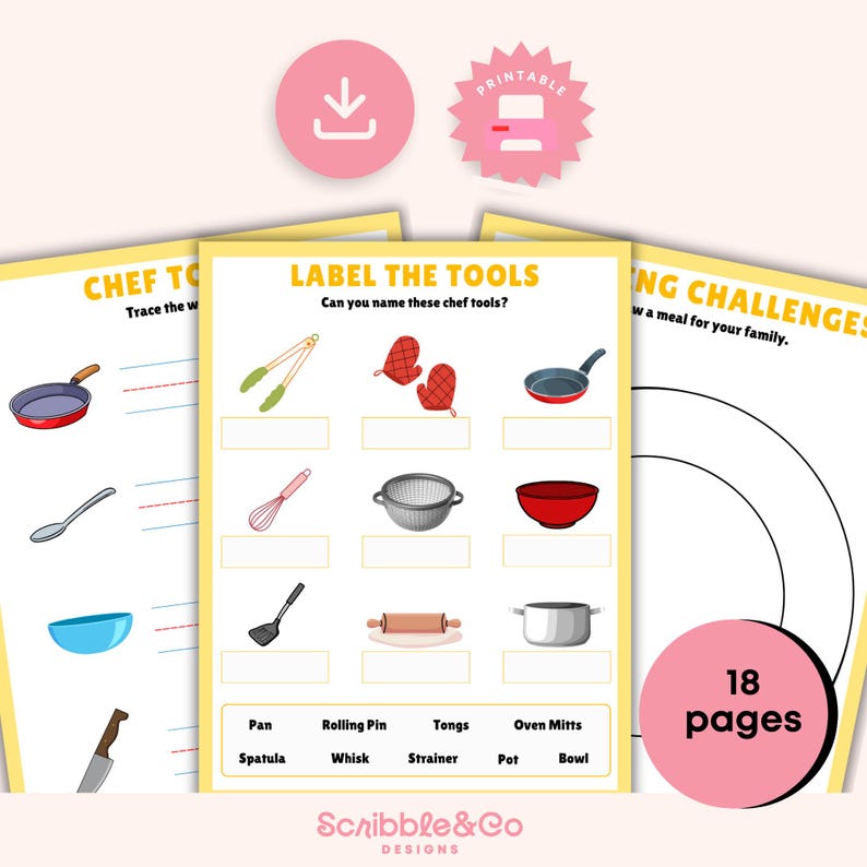 Chef Activity Pack: Printable Puzzles, Drawing & Counting Games - Etsy