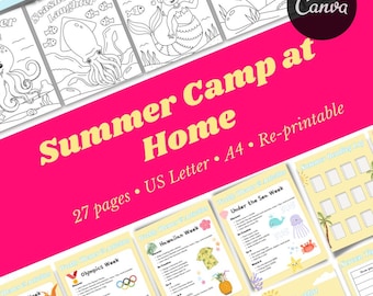Kids Summer Camp Bundle, Printable Activities, Crafts, Games (26 Pages)