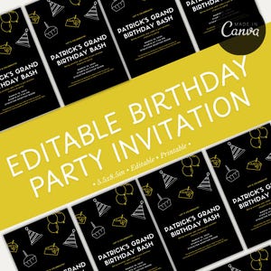 Grand Bash Birthday Invitation | Birthday Invitation | Editable Party Invite | Digital Template for Fun Celebrations |