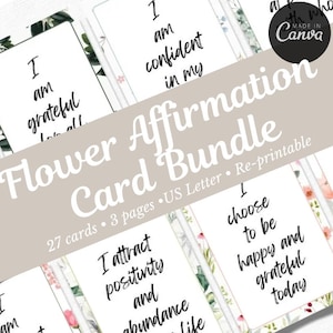 Flower Affirmation Cards | Positive Quotes | Vision Board Printables | Positivity Cards | Motivational Cards | Mindfulness Affirmations |