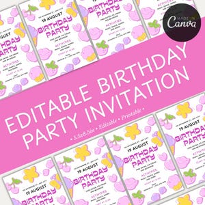 Pink & Yellow Flower Birthday Invitation | Birthday Invitation | Editable Kids Party Invite | Digital Template for Fun Celebrations |