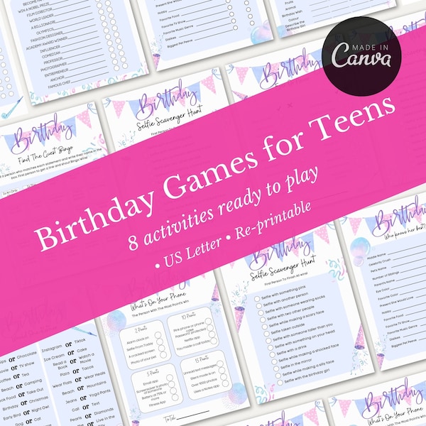 Birthday Games for Teen Girls | Girls Birthday Party | Birthday Games Bundle | Teen Party | Tween Party |