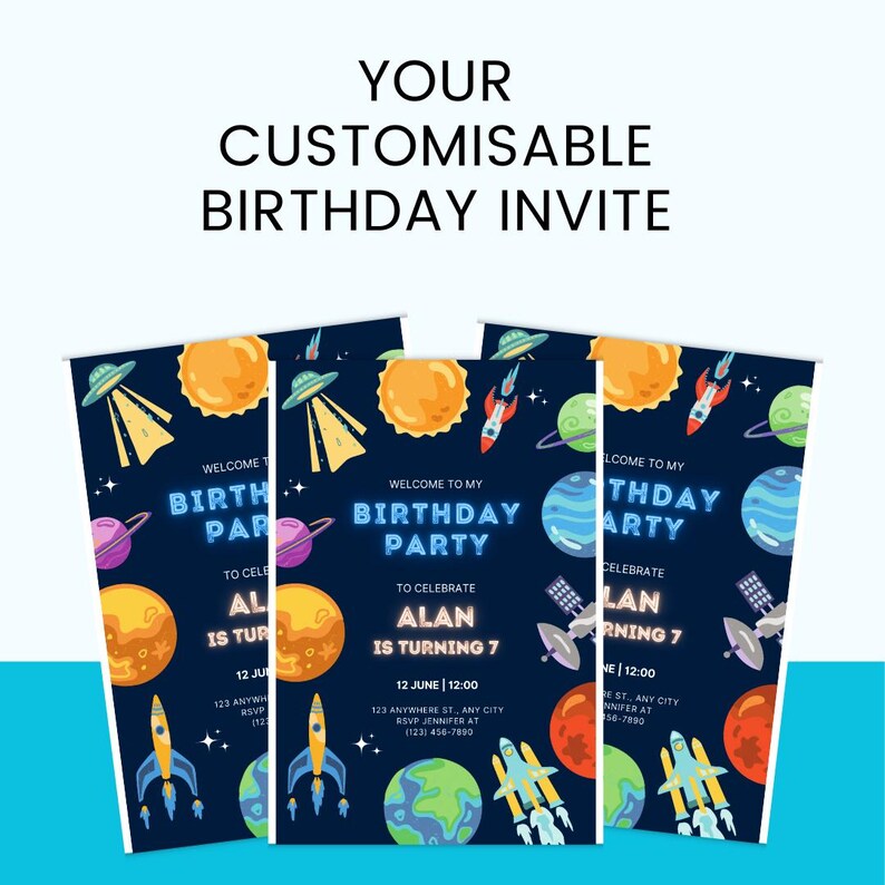 Rocket and Planet Birthday Invitation: Space Party Theme (instant ...