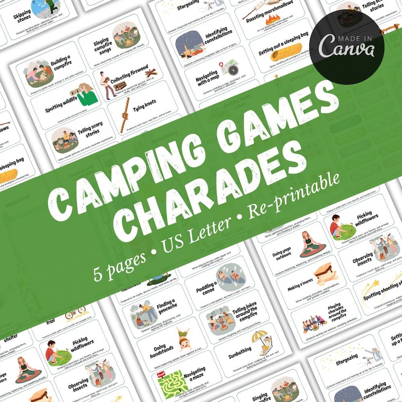 Camping Charades | Camping Games for Kids | Printable Campground ...