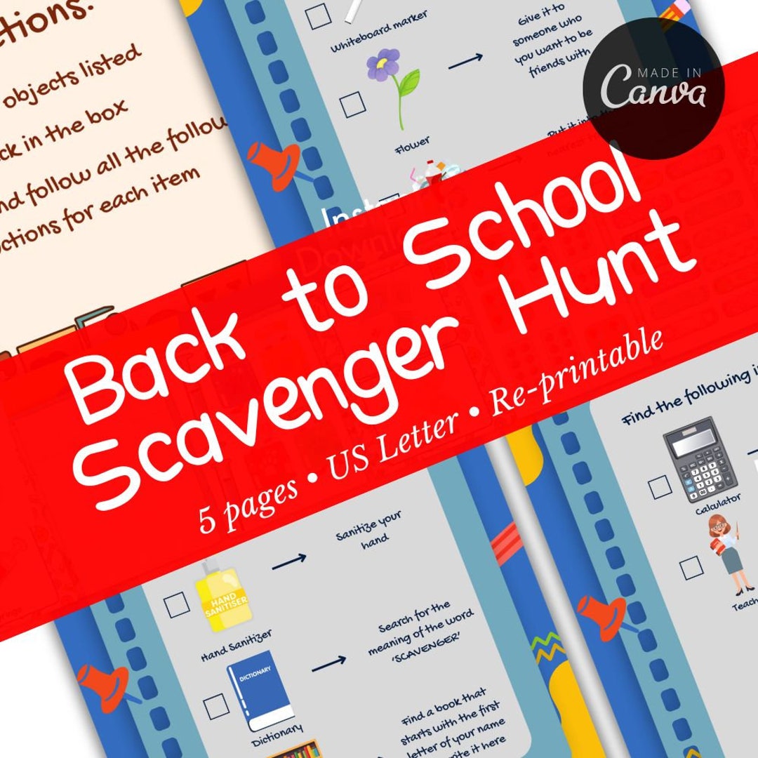 Scavenger Hunt Printable: Back to School Activity for Kids (PDF ...