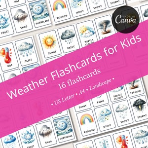 Flashcards meteorológicos para crianças | Aprendendo os Flashcards de Tempo e Temperatura | Flashcards Educacionais |