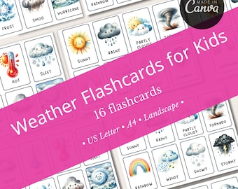 Educational Weather Flashcards: Kids Learning Cards - Printable PDF