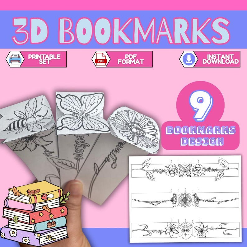 3D Kids Bookmarks - DIY Printable Summer Reading Crafts - Etsy