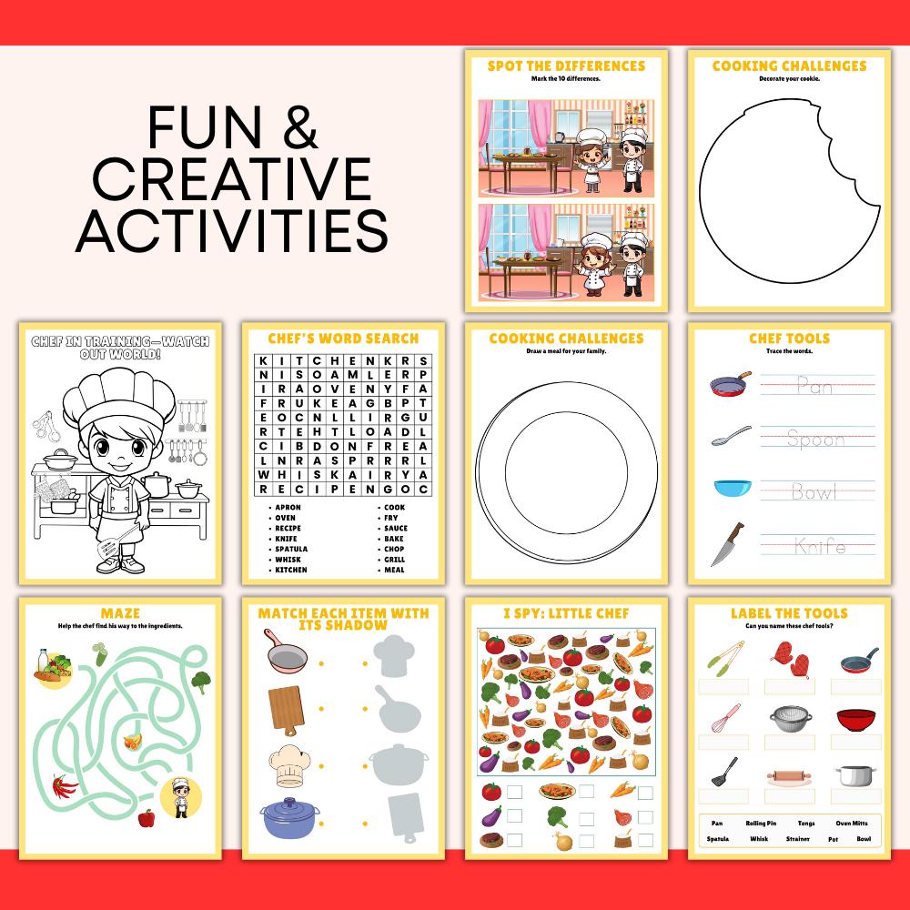 Chef Activity Pack: Printable Puzzles, Drawing & Counting Games - Etsy