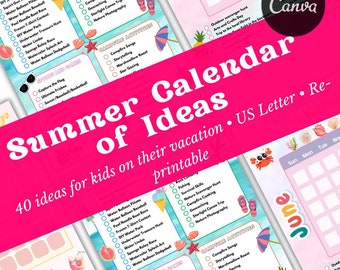 Summer Calendar of Kids Activities | Ideas for Summer Calendar | 40 Ideas for Summer |