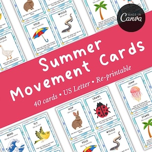 Tarjetas de movimiento de verano para niños / Actividades de aprendizaje de verano / Tarjetas de movimiento /