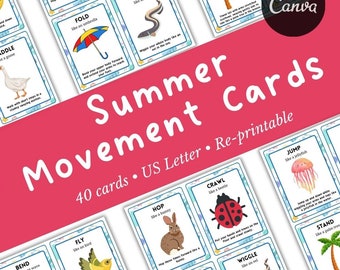 Tarjetas de movimiento de verano para niños / Aprendizaje activo (imprimibles)