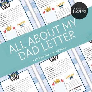 Alles über Papa Brief | Fragebogen für Kinder | Vatertags Geschenk | Einzigartige Geburtstagskarte Idee | Füllen Sie das leere druckbare |
