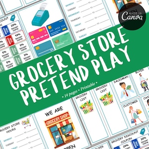 Pretend Play Grocery Store Printable | Dramatic Play Activities | Preschool Fun | Imaginative Play | Play Money | Grocery Store Role Play |