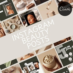 Instagram Beauty Posts | 61 Square Canva Templates | Skincare & Wellness Brand Content | Editable Instagram Feed Kit |