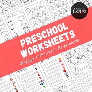 Prescolare stampabile / Scuola materna domiciliare / Matematica per la scuola materna / Pacchetto stampabile / Fogli di lavoro prescolari / Ritorno a scuola /
