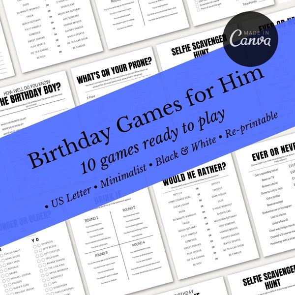 Birthday Games for Him | Boys Night | Birthday Party | Birthday Games Bundle |