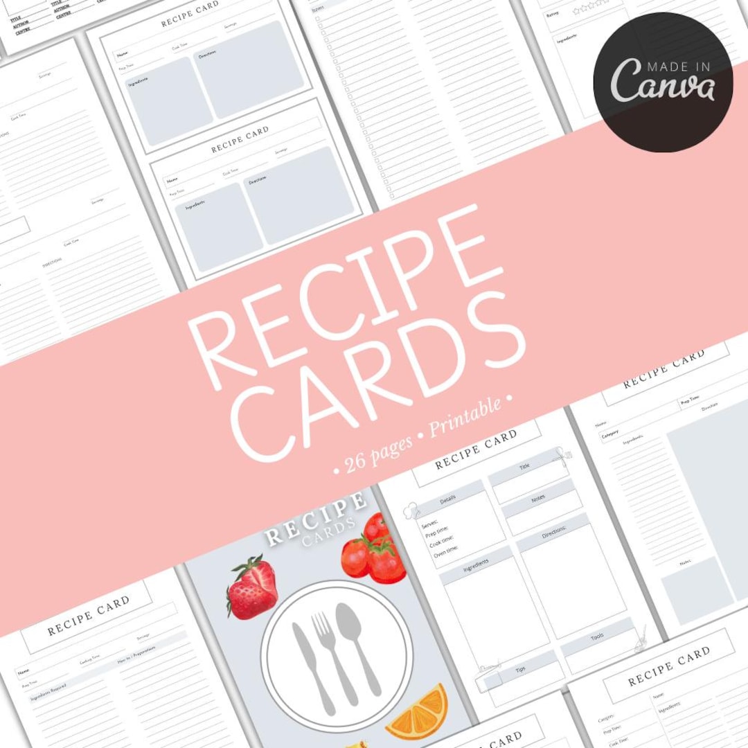 Recipe Cards & Meal Planner: Kitchen Organizer (26-page Printable PDF ...