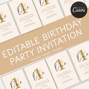 Elegant First Birthday Invitation | Birthday Invitation | Editable Kids Party Invite | Digital Template for Fun Celebrations |