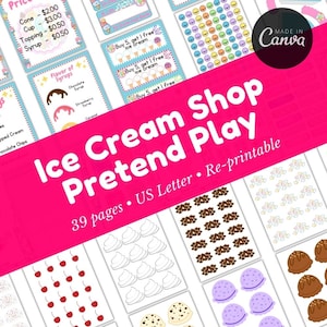 Ice Cream Shop | Ice Cream Birthday Party | Dramatic Play Printables | Preschool Printables | Imaginative Play | Pretend Play |