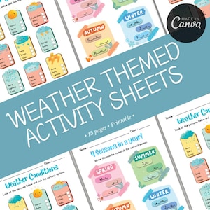 Feuilles de travail météo pour les enfants | Activité éducative | Ressources imprimables pour l'école-maison | Outils d'apprentissage amusants | Feuilles de travail météo interactives |
