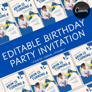 Bold Blue Birthday Party Invitation | Birthday Invitation | Editable Kids Party Invite | Digital Template for Fun Celebrations |