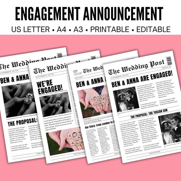 Engagement Announcement Editable Newspaper Template | Engagement Announcement Printable | Engagement Party | Engagement Keepsake |