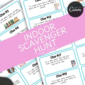 Indoor Scavenger Hunt | Rainy Day Activity for Kids | Printable Game | Printable Treasure Hunt | Clue Cards | Fun Activity at Home |