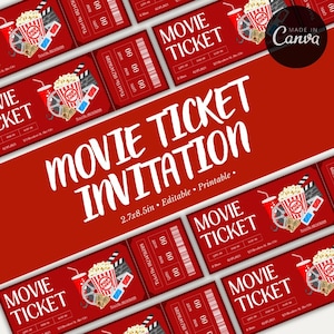 Editable Movie Ticket Invite | Movie Night Party | Girls Movie Ticket Invite | Movie Birthday Invitation | Cinema Ticket Invite | Editable |