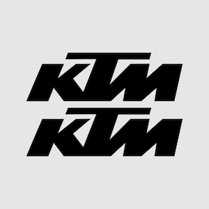 Puede incluir: Logotipo en blanco y negro de KTM, un fabricante de motocicletas, repetido dos veces.