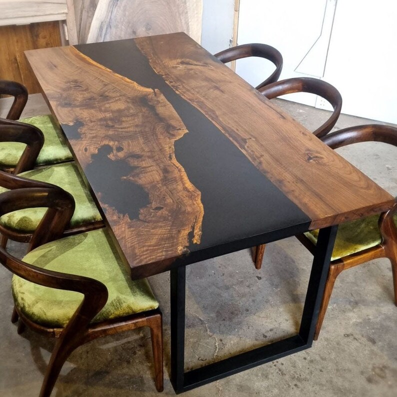 Custom Epoxy Dining Table, River Epoxy Table, Walnut Wood Table, Epoxy