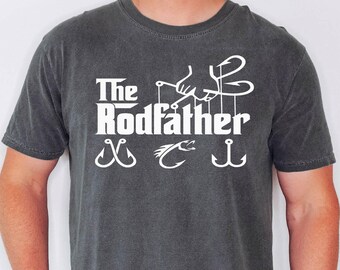The Rodfather T-Shirt: Father's Day Dad Gift Shirt Funny Fishing Dad Parody - Comfort Colors